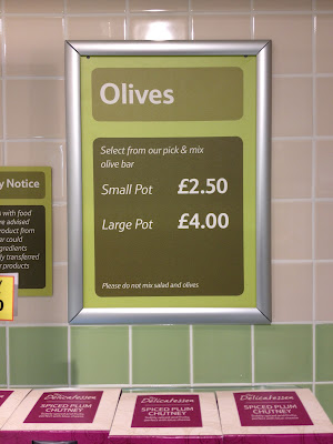 Tesco Metro Tooley Street olive prices sign