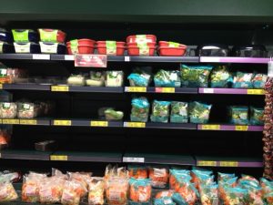 Pyrex dishes are featured with prepared vegetables.