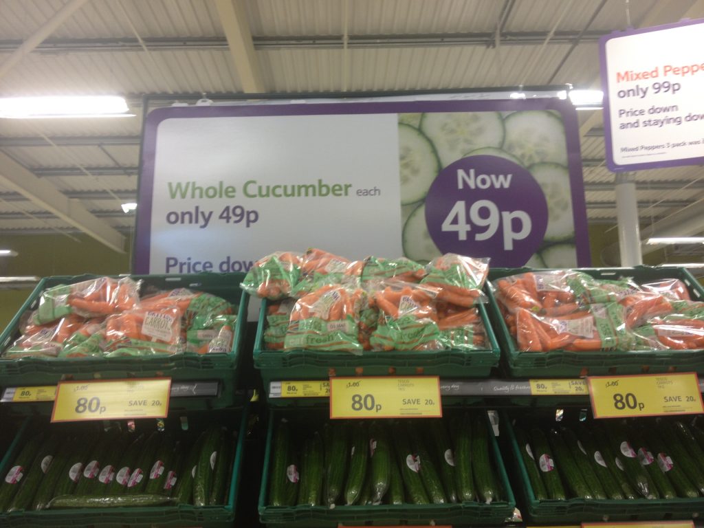 Cucumbers 'down and staying down' at 49p.