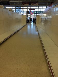 An empty aisle at Tesco post Christmas. 
