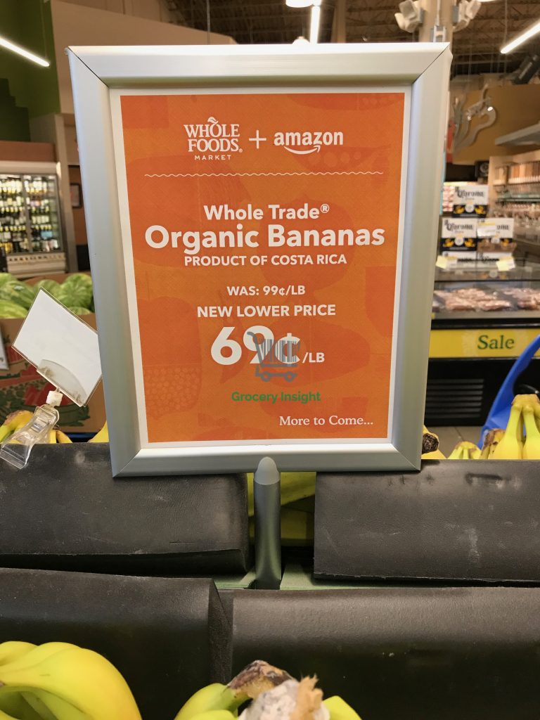 Bananas down in price at Whole Foods.
