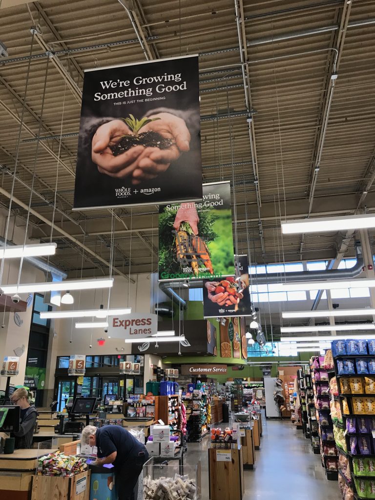 Overhead advertising points to 'growing something good'.