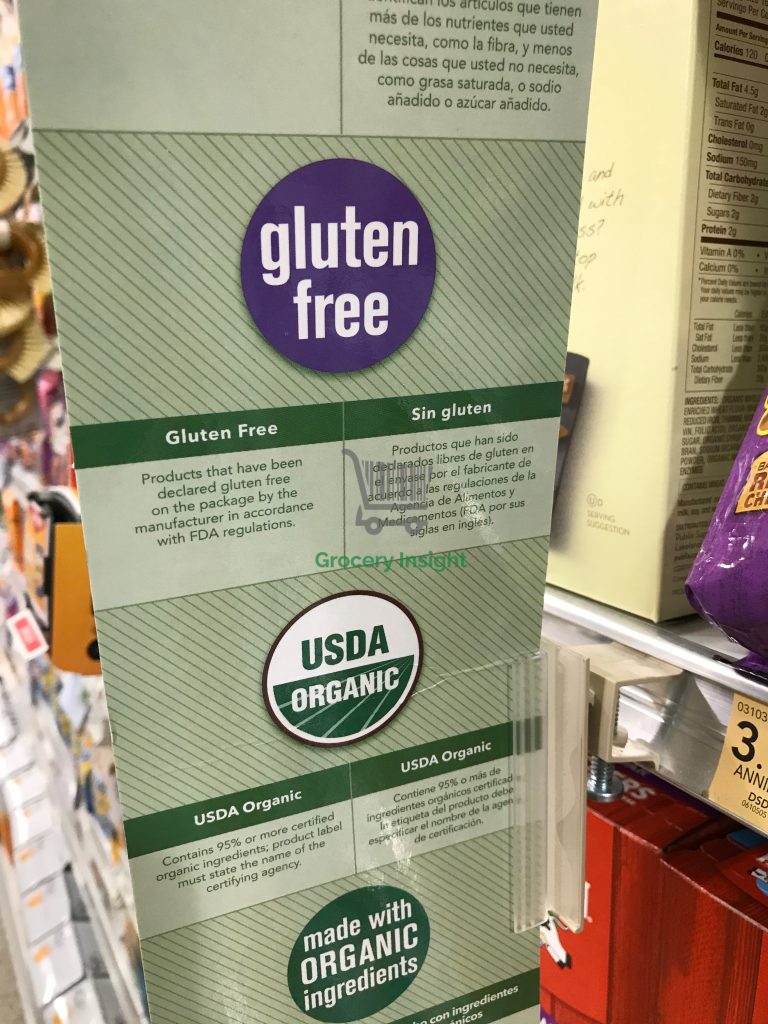 Gluten free is flagged heavily on the shelf edge.