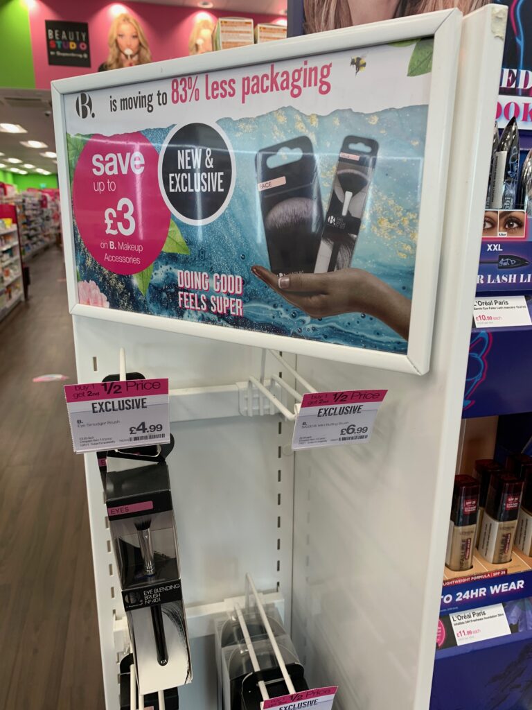 Superdrug using less packaging sustainability 