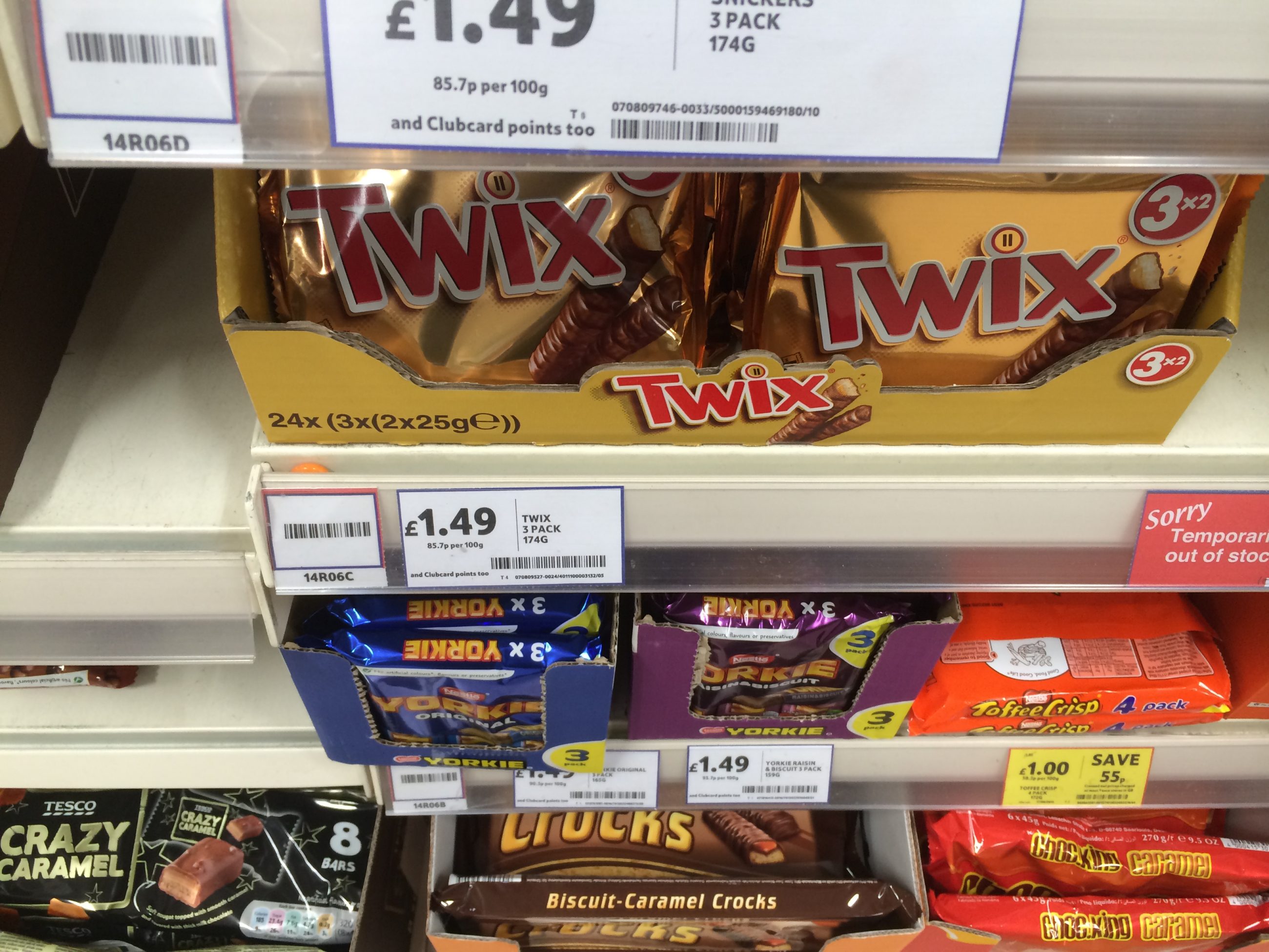 4 pack Twix - £1.49.